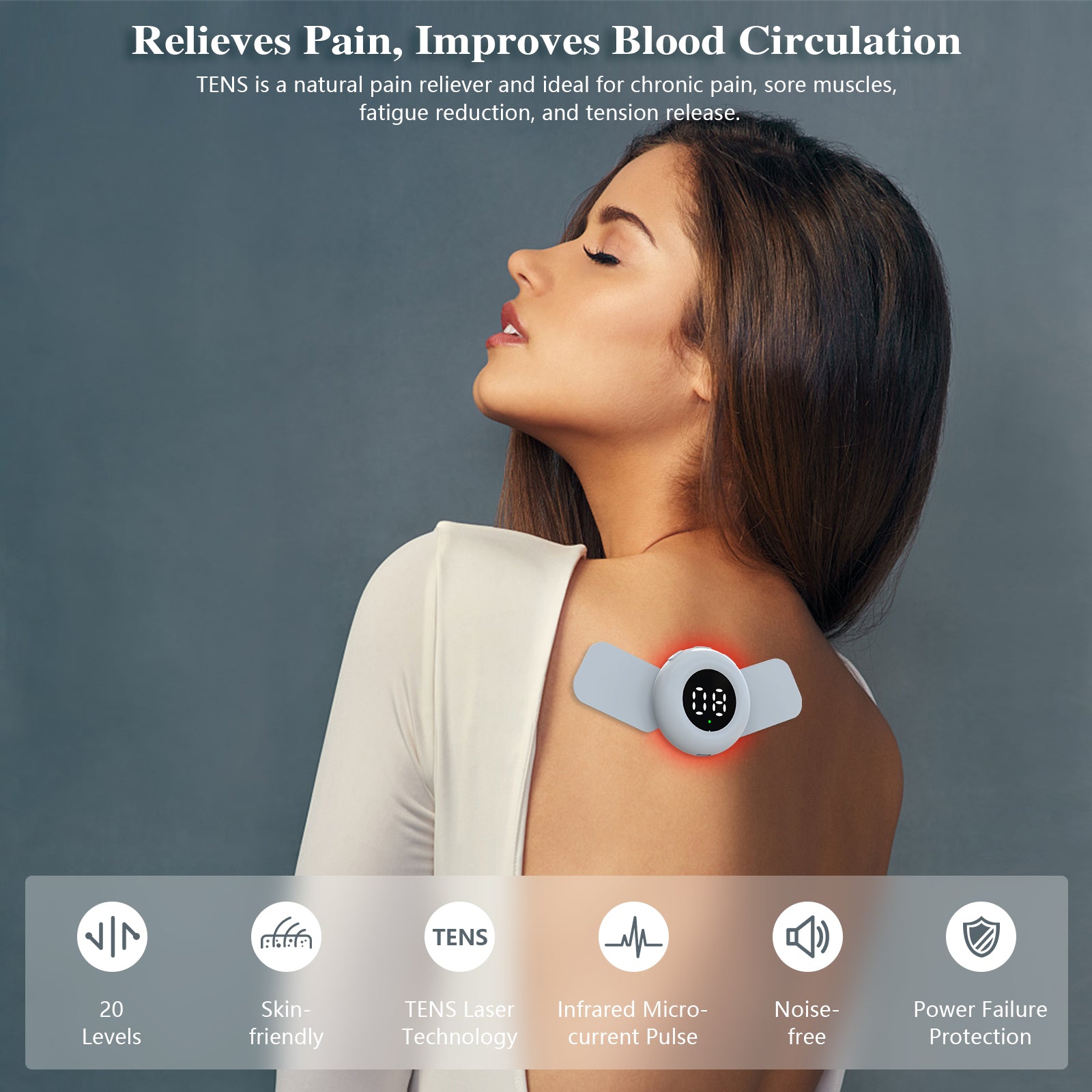 VecNythra 4-in-1 TENS & EMS Muscle Stimulator with Red Light Therapy, 20 Levels Adjustable Electric Neck & Back Massager, Rechargeable Portable Pain Relief Device for Shoulder, Legs, Arms, Cervical, Sciatica, Arthritis – 4 Electrode Pads Included