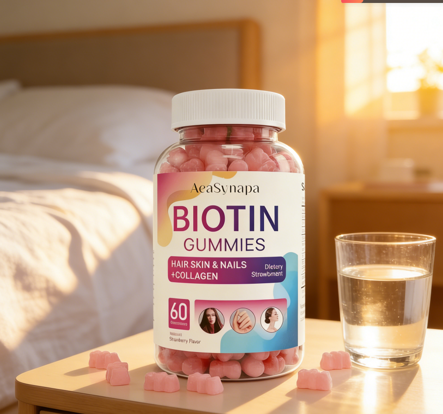 Aeasynapa 60pcs Biotin Gummies - 12000mcg, Vitamin-Enriched with Collagen & Keratin for Hair, Skin & Nail Growth - Hypoallergenic, Supports Healthy Shine & Strength - for Men & Women