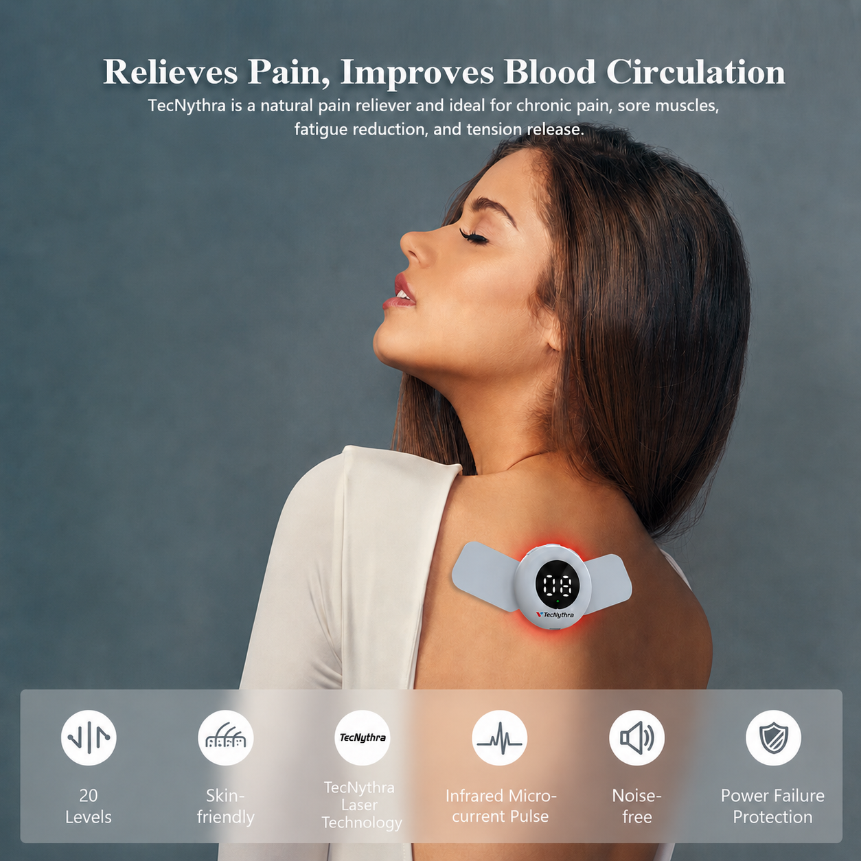 VecNythra 4-in-1 TENS & EMS Muscle Stimulator with Red Light Therapy, 20 Levels Adjustable Electric Neck & Back Massager, Rechargeable Portable Pain Relief Device for Shoulder, Legs, Arms, Cervical, Sciatica, Arthritis – 4 Electrode Pads Included