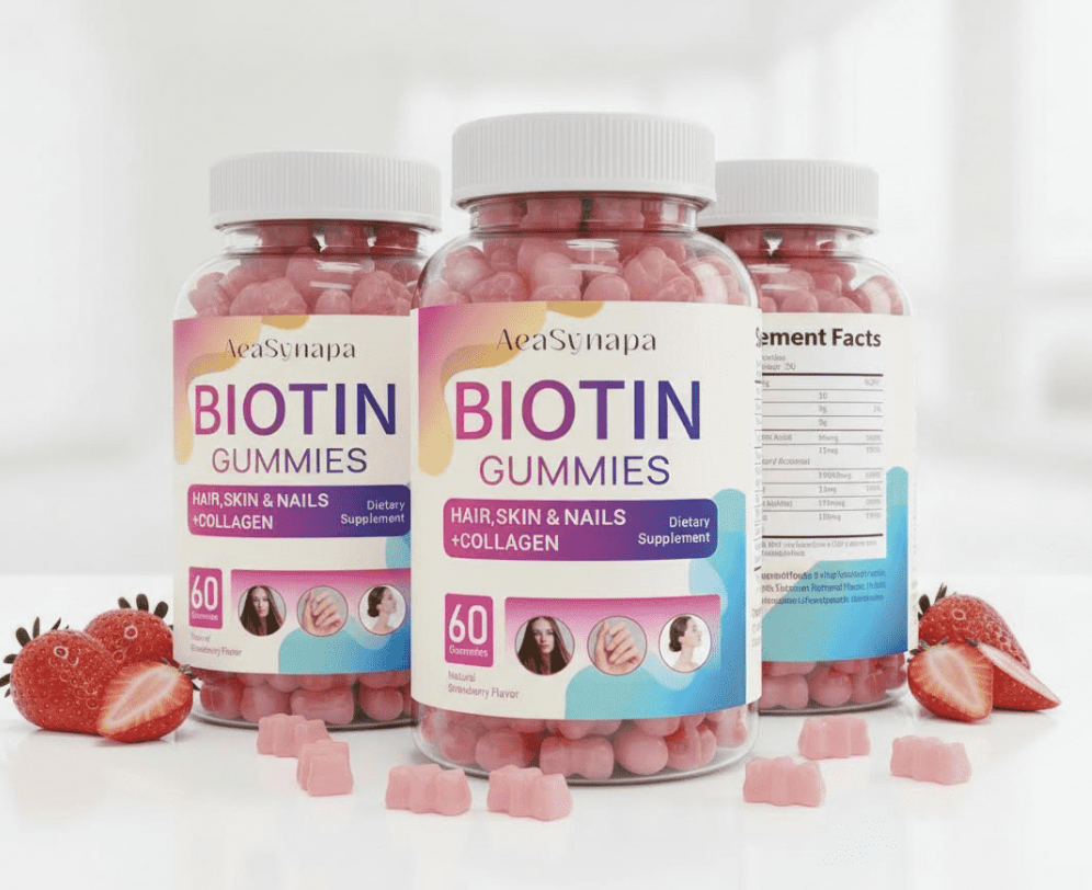Aeasynapa 60pcs Biotin Gummies - 12000mcg, Vitamin-Enriched with Collagen & Keratin for Hair, Skin & Nail Growth - Hypoallergenic, Supports Healthy Shine & Strength - for Men & Women