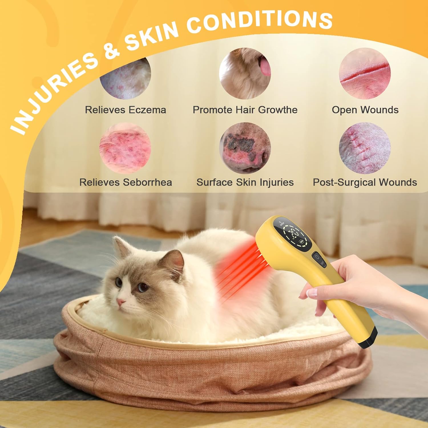 PUPCA Cold Laser Therapy Device for Pets,Portable Red Light Therapy with 4pcs 808nm and 12pcs 650nm,Near Infrared Laser for Arthritis Pain Relief- Electrical Stimulation for Tendon,and Ligament Recover