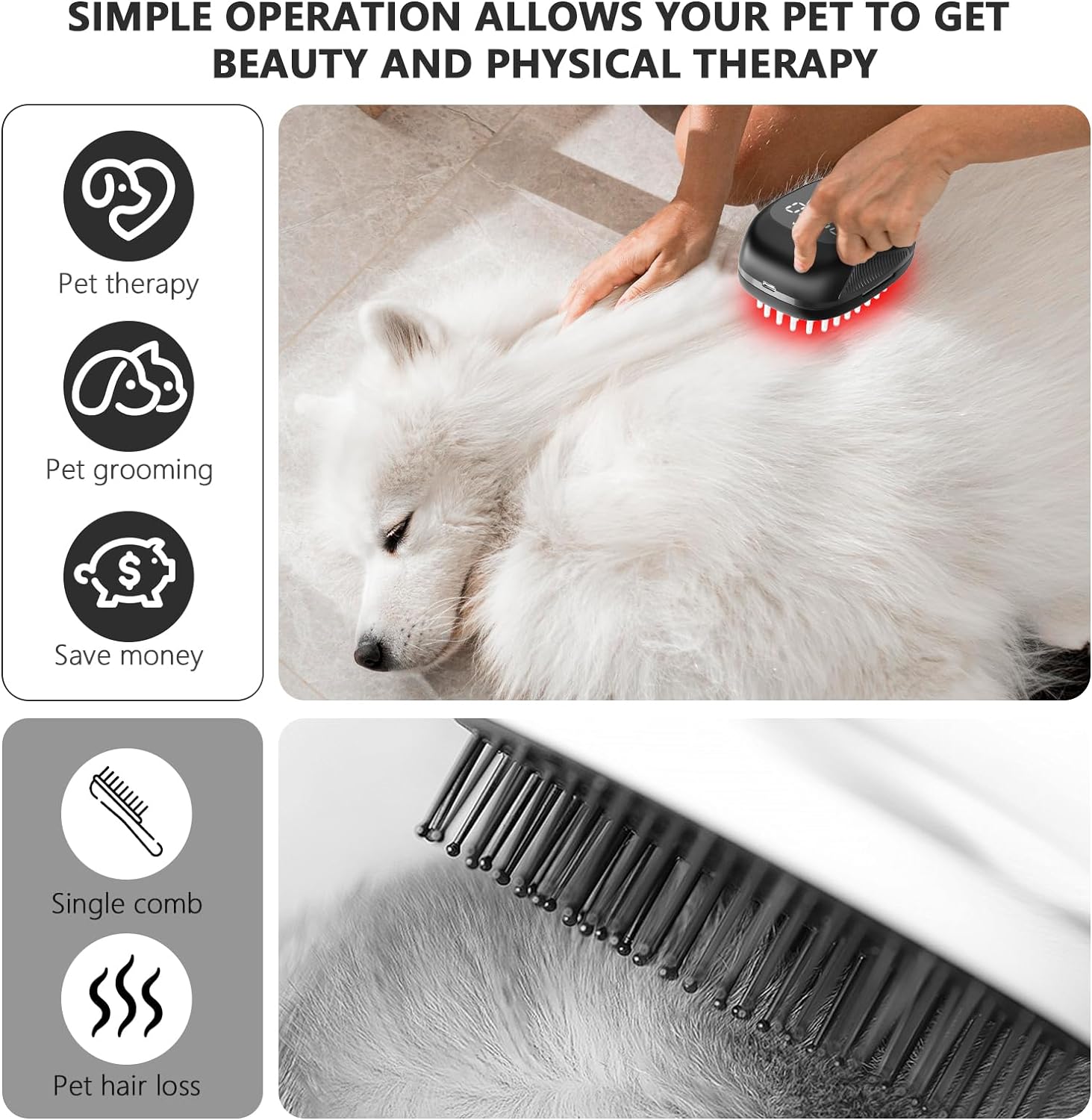PUPCA Dogs Cold Laser Therapy Comb Device,Red Light Therapy Vet Device for Arthritis Pain Relief,Cat Treatment Brush for Itchy,Irritated Skin,Allergy,Rashes,Safe and Painless Skin Care for Pets