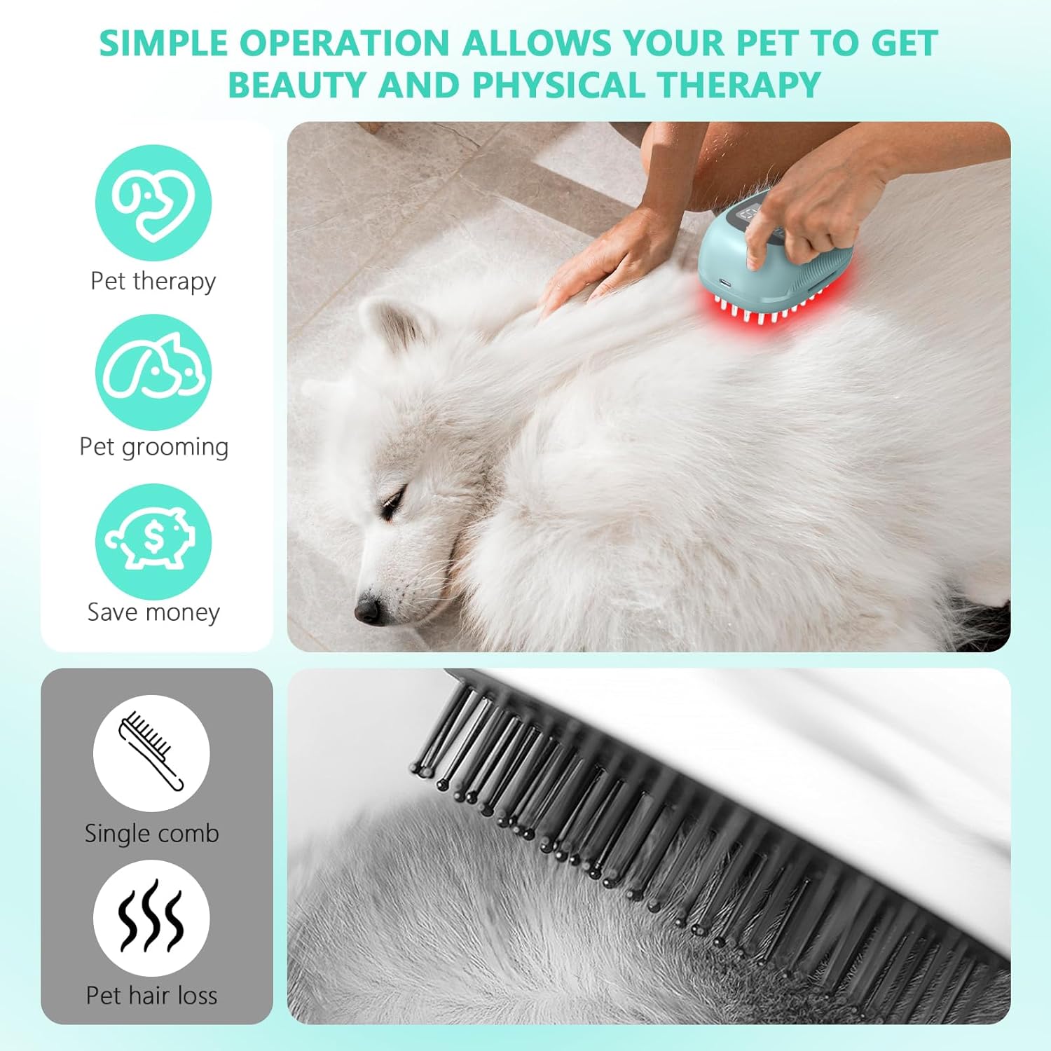 PUPCA Dogs Cold Laser Therapy Comb Device,Red Light Therapy Vet Device for Arthritis Pain Relief,Cat Treatment Brush for Itchy,Irritated Skin,Allergy,Rashes,Safe and Painless Skin Care for Pets
