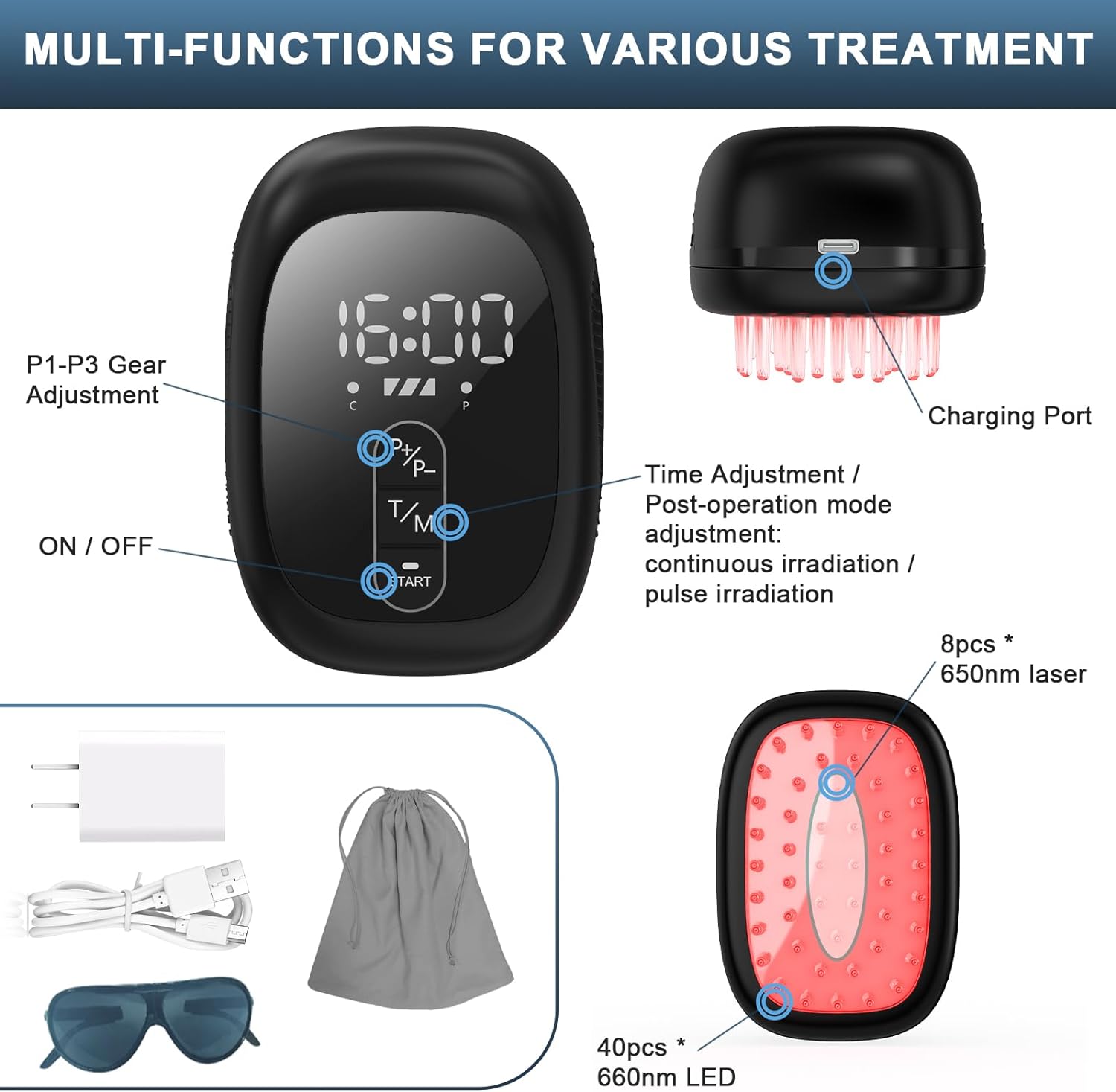 PUPCA Dogs Cold Laser Therapy Comb Device,Red Light Therapy Vet Device for Arthritis Pain Relief,Cat Treatment Brush for Itchy,Irritated Skin,Allergy,Rashes,Safe and Painless Skin Care for Pets