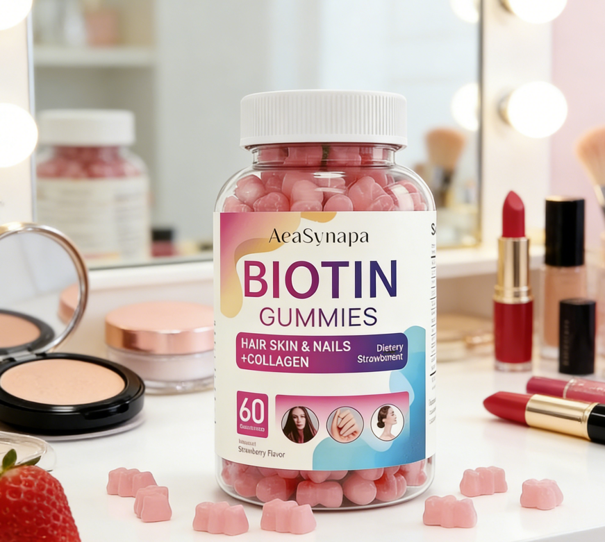 Aeasynapa 60pcs Biotin Gummies - 12000mcg, Vitamin-Enriched with Collagen & Keratin for Hair, Skin & Nail Growth - Hypoallergenic, Supports Healthy Shine & Strength - for Men & Women